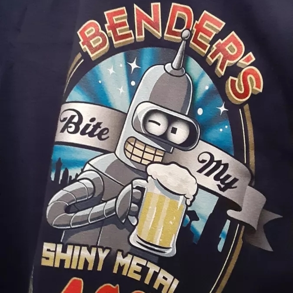 Bender Shiny Metal Ale Graphic Men's SMALL T-Shirt (Futurama) Black